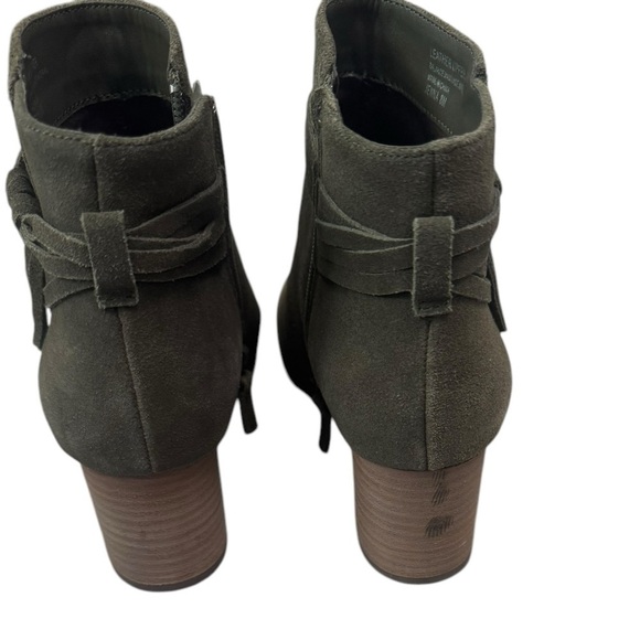 Violet & Red Dark Olive Fringe Side Zipper Ankle Block Heeled Boots- Size 8 - Picture 7 of 11